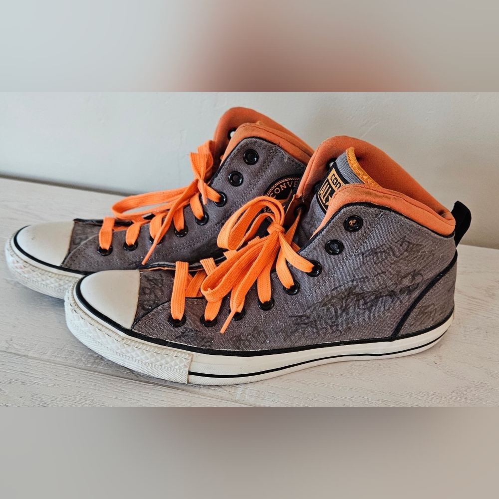 Converse Men's CTAS Hi Tops Gray Orange Casual Sneaker Ortholite Grafiti Size 8
